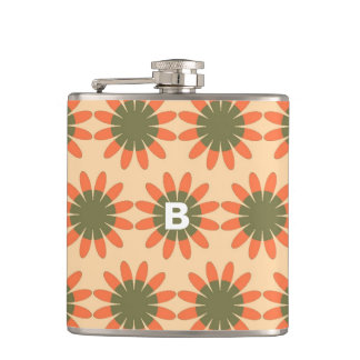 Flasques Motif de fleur rétro orange et vert Monogramme
