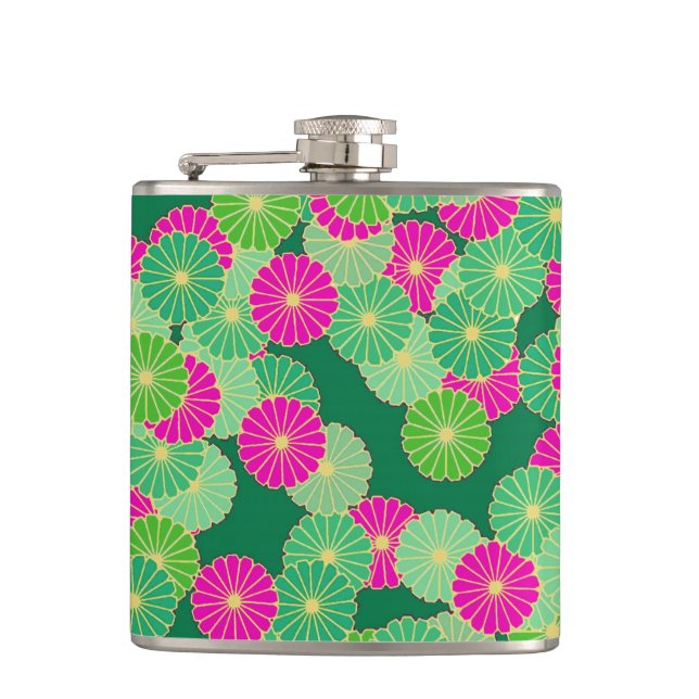 Flasques Motif de fleurs Art Déco - tons verts, fuchsia (Devant)