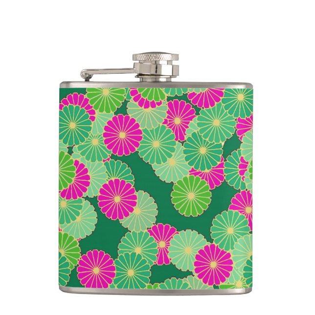 Flasques Motif de fleurs Art Déco - tons verts, fuchsia (Devant)