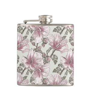 Flasques Motif de fleurs rose amorti de ketmie