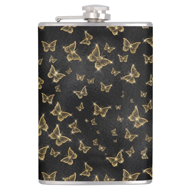 Flasques Motif de glam or et papillons noirs (Devant)