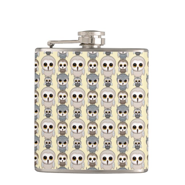 Flasques Motif de hiboux adorables sur fond jaune clair (Devant)