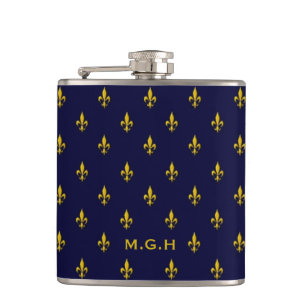 Flasques Motif de lis royal bleu monogramme