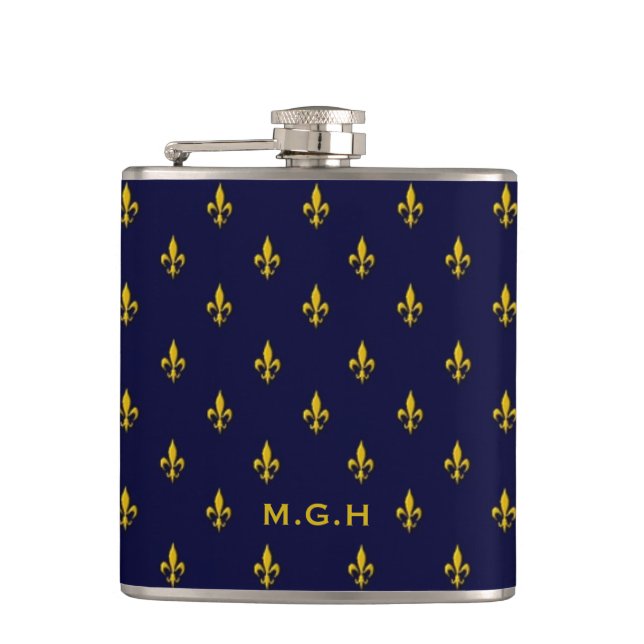 Flasques Motif de lis royal bleu monogramme (Devant)