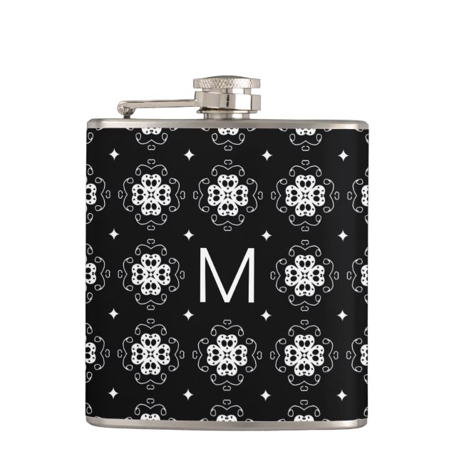 Flasques Motif de monogramme noir et blanc élégant orné (Devant)