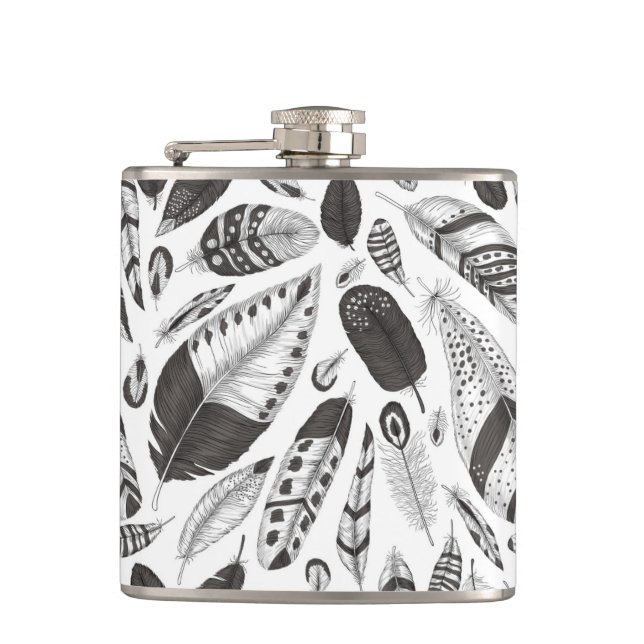 Flasques Motif de plumes noir et blanc (Devant)