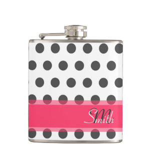 Flasques Motif de pois gris de monogramme frais grand