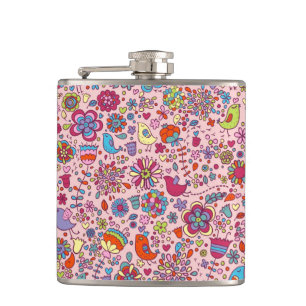 Flasques Motif de ressort avec les fleurs colorées