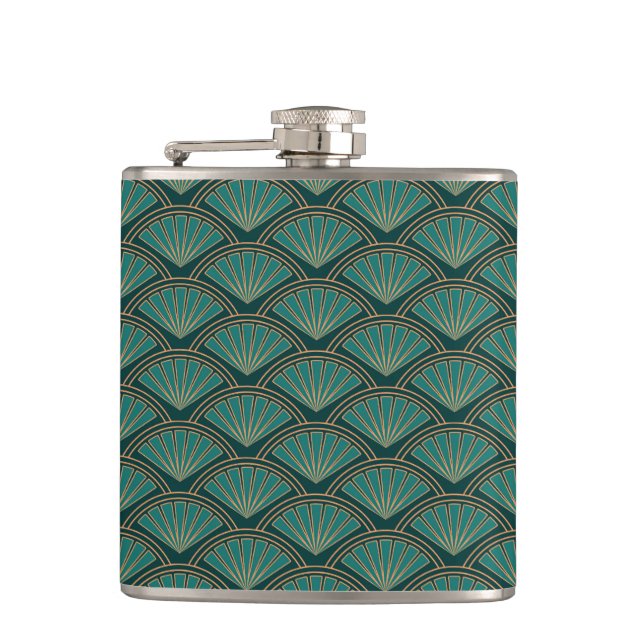 Flasques Motif de style Art déco en vert turquoise (Devant)