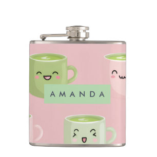 Flasques Motif de thé Pastel Kawaii Matcha personnalisé