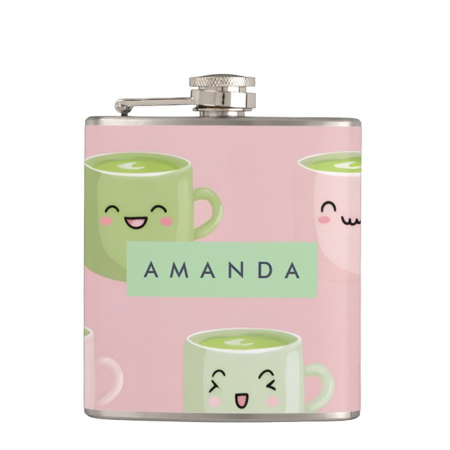 Flasques Motif de thé Pastel Kawaii Matcha personnalisé (Devant)