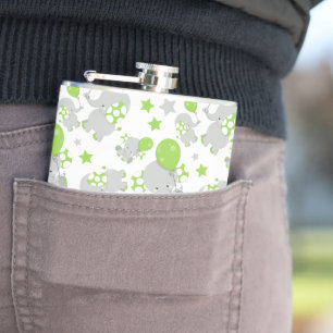 Flasques Motif Des Eléphants, Eléphants Mignons - Grey Vert