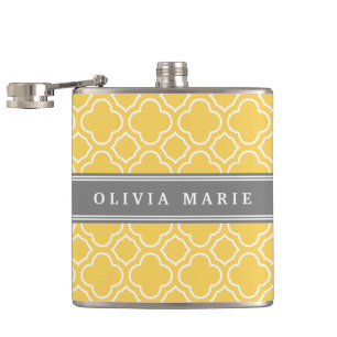 Flasques Motif élégant à Quatrefoil Jaune avec nom
