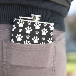 Flasques Motif, Empreintes de pattes, pattes de chien, noir
