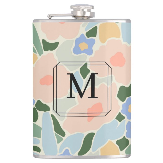 Flasques Motif fleur rose pastel bleu clair Monogramme (Devant)