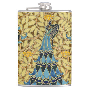 Flasques Motif floral au paon bleu Art nouveau vintage