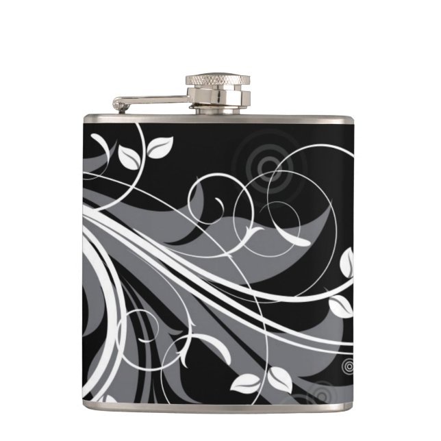 Flasques Motif floral gris sur le noir (Devant)