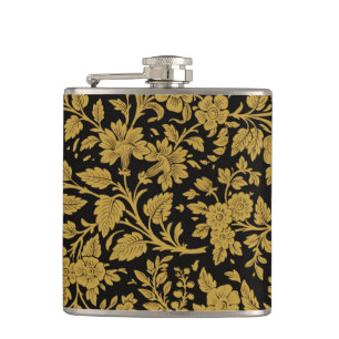 Flasques Motif floral indien en laque noire et or antique