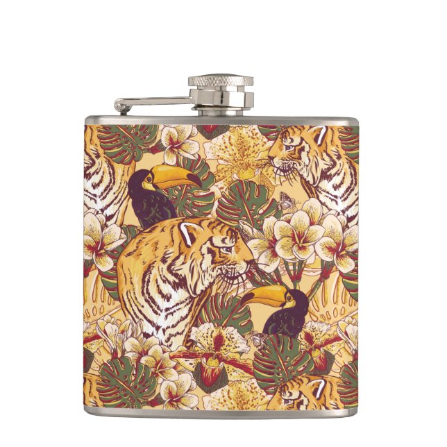 Flasques Motif floral tropical avec le tigre (Devant)