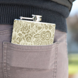 Flasques Motif Floral Vert Sage Antique Damas
