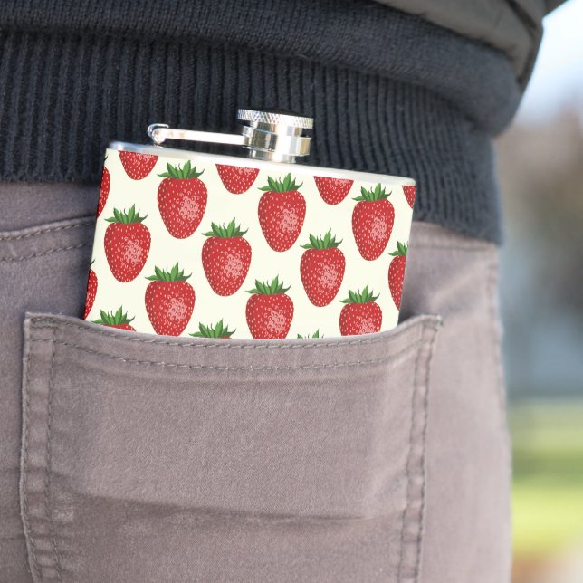 Flasques Motif Fraise, Fraises Rouges, Fruit, Feuille (En situation)