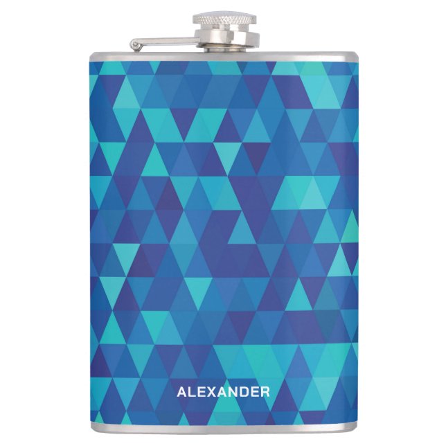 Flasques Motif géométrique bleu moderne avec nom (Devant)