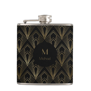Flasques Motif géométrique noir et or Monogramme