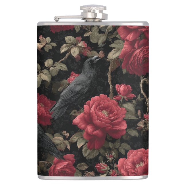 Flasques Motif gothique avec roses rouges et corbeaux (Devant)