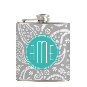 Flasques Motif gris floral chic de Paisley et monogramme