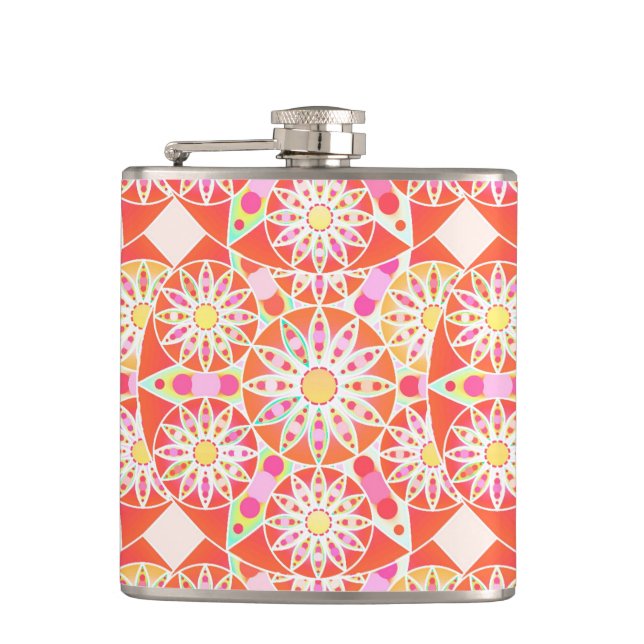 Flasques Motif mandala, rouge corail, rose, or (Devant)