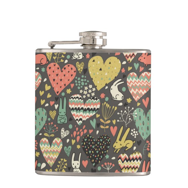 Flasques Motif mignon de lapins d'amour avec des coeurs (Devant)