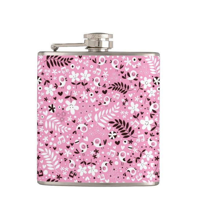 Flasques motif mignon de rose d'oiseaux et de fleurs (Devant)
