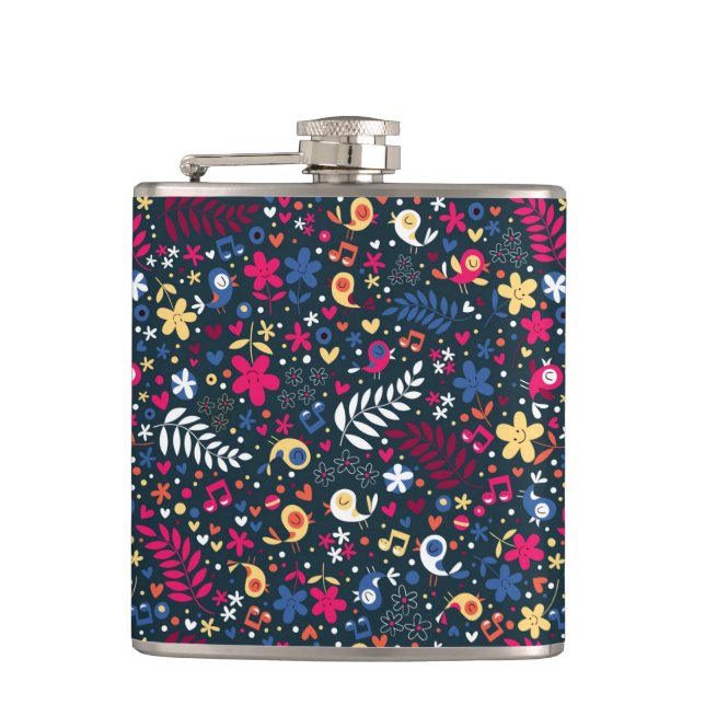 Flasques motif mignon d'oiseaux et de fleurs (Devant)