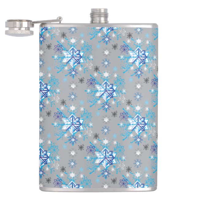 Flasques Motif moderne gris et bleu Holiday Snowflakes (Ouvert)