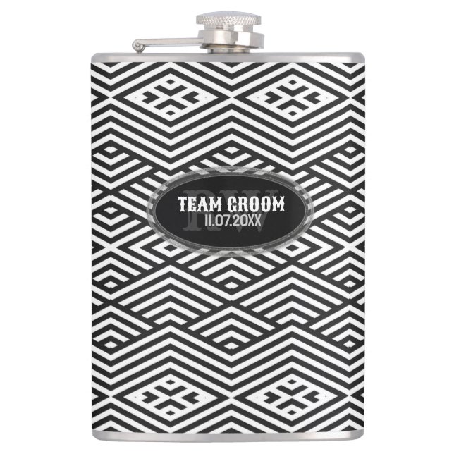 Flasques Motif moderne noir blanc Chevron Groomsmen Cadeau (Devant)