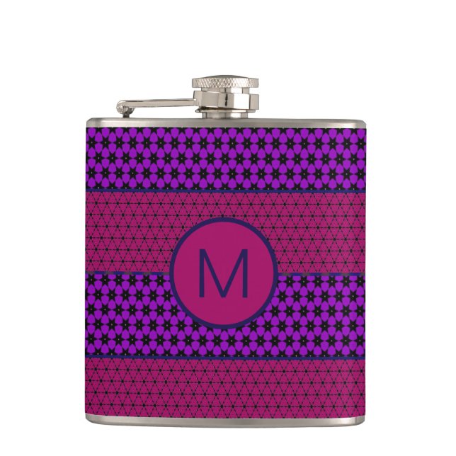 Flasques Motif monogramme rayé violet et magenta (Devant)