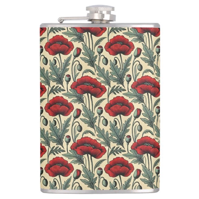 Flasques Motif Red Poppies d'inspiration vintage (Devant)