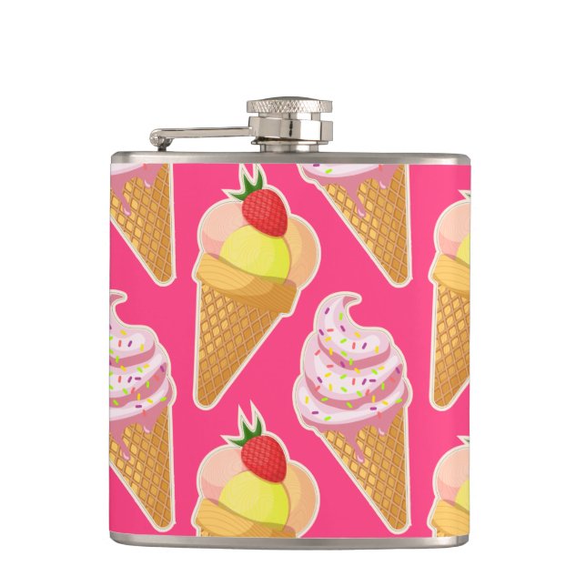 Flasques Motif rose Kawaii avec crème glacée aux fraises (Devant)