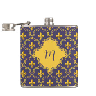 Flasques Motif Royal Fleur-de-Lis Violet et Or