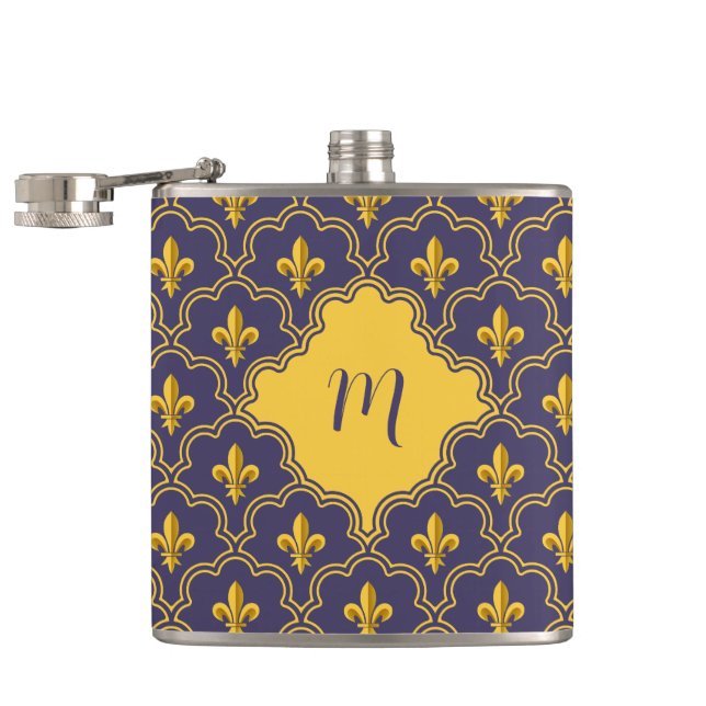 Flasques Motif Royal Fleur-de-Lis Violet et Or (Ouvert)