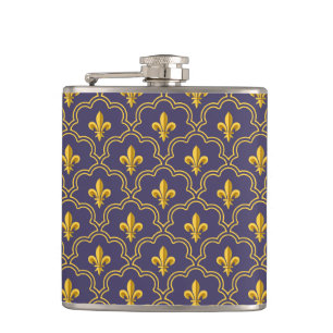 Flasques Motif Royal Fleur-de-Lis Violet et Or
