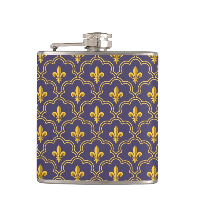 Flasques Motif Royal Fleur-de-Lis Violet et Or (Devant)