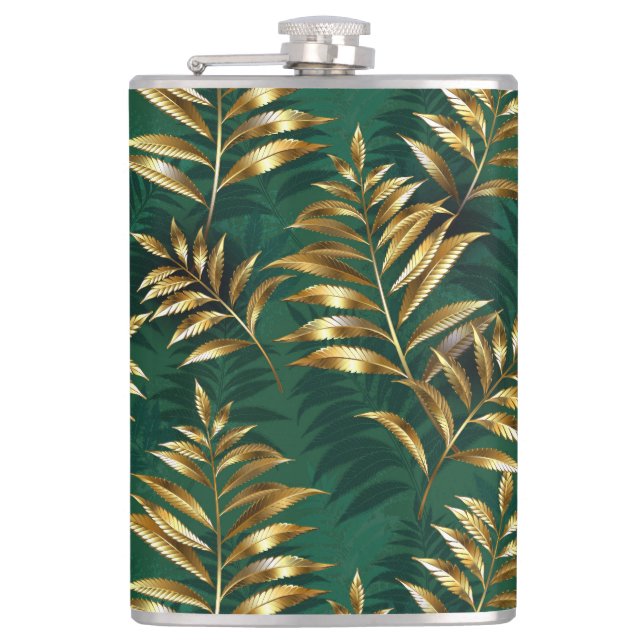 Flasques Motif sans couture avec des fougères dorées (Devant)