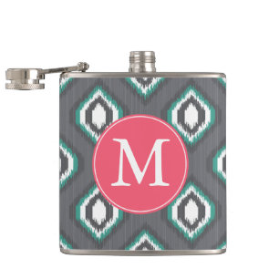 Flasques Motif tribal de ikat rétro géométrique Monogramm