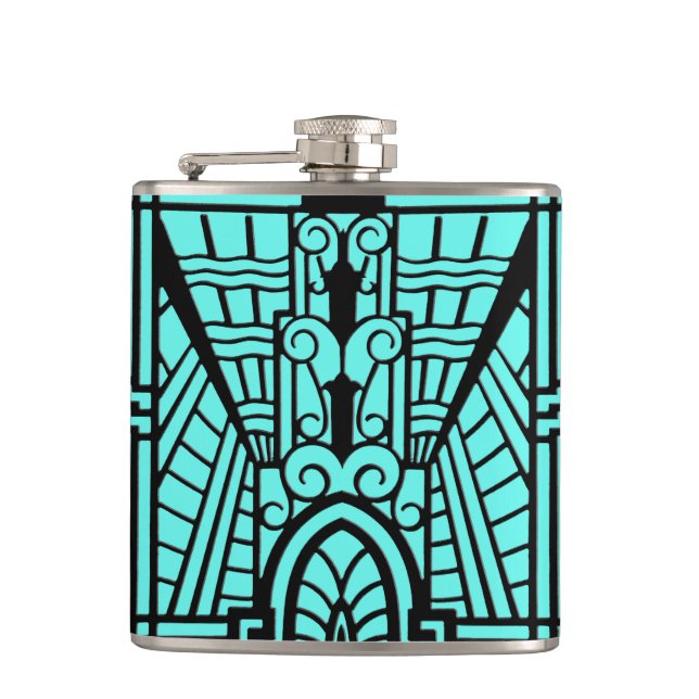 Flasques Motif, turquoise et noir architecturaux de Deco (Devant)