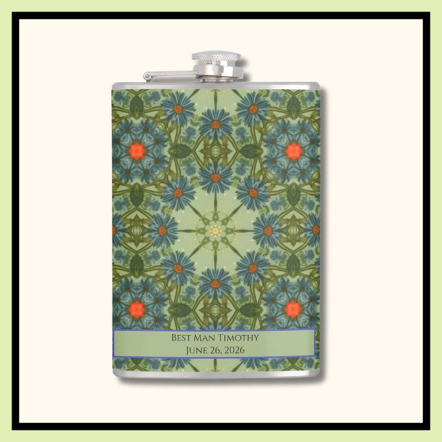 Flasques Motif Vert Vintage avec Fleurs Bleues (Créateur téléchargé)