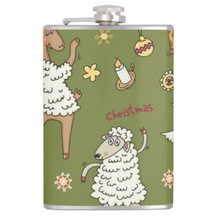 Flasques Moutons de Noël : Illustration Vintage animale.