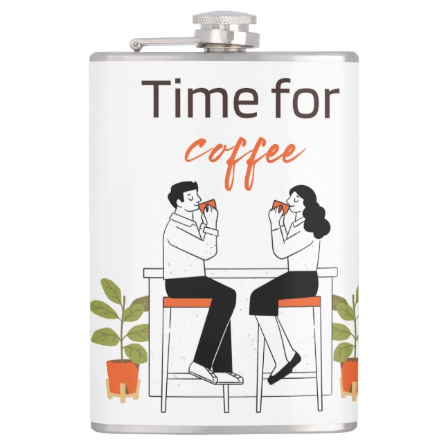 Flasques Mug Illustration Joli Couple Café, 15 oz (Devant)