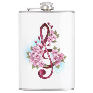 Flasques Musical treble clef notes with sakura flowers