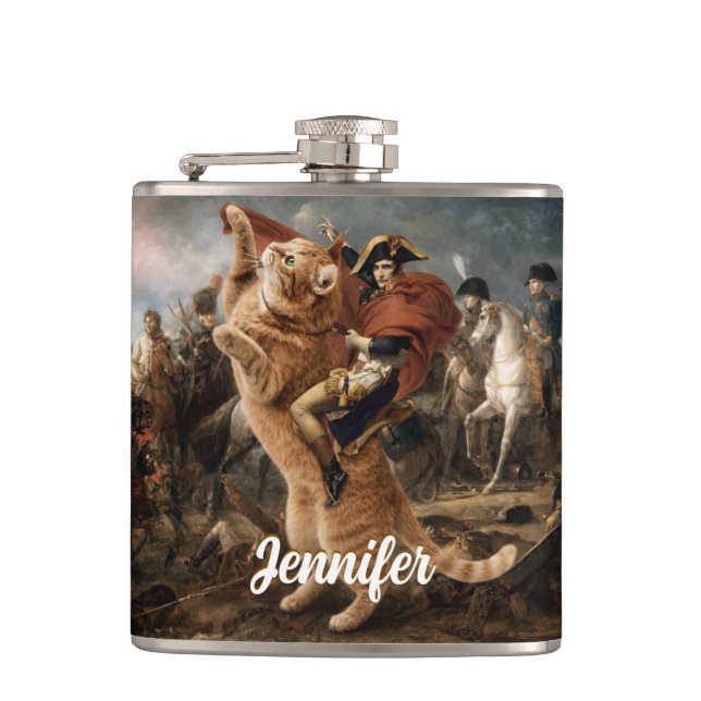 Flasques Napoléon chevauchant un chat de bataille géant     (Devant)